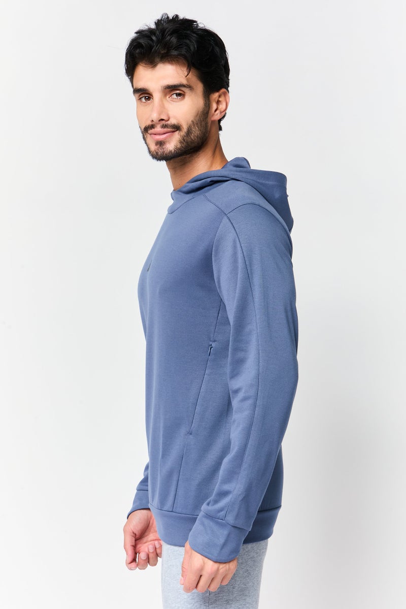 Adidas هودي يوغا للرجال بأكمام طويلة وقصة عادية، أزرق رمادي - Image 2