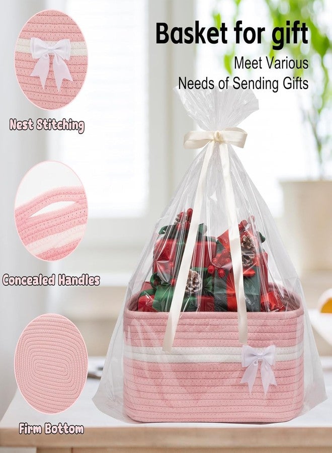 Rugszone Jute Cotton Storage Gift Basket, Rectangle case for Closet, Packing, Wedding Organizer Box Jute Basket Handwoven Eco-Friendly Basket Bins Organizer (12 X 8 X 5 INCH) (Pink) - Image 4
