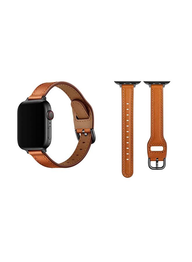 NIBEMINENT Buckle Tee Leather Replacement Band for Apple Watch Series 6/SE/5/4/3/2/1 40/38mm Brown - Image 1