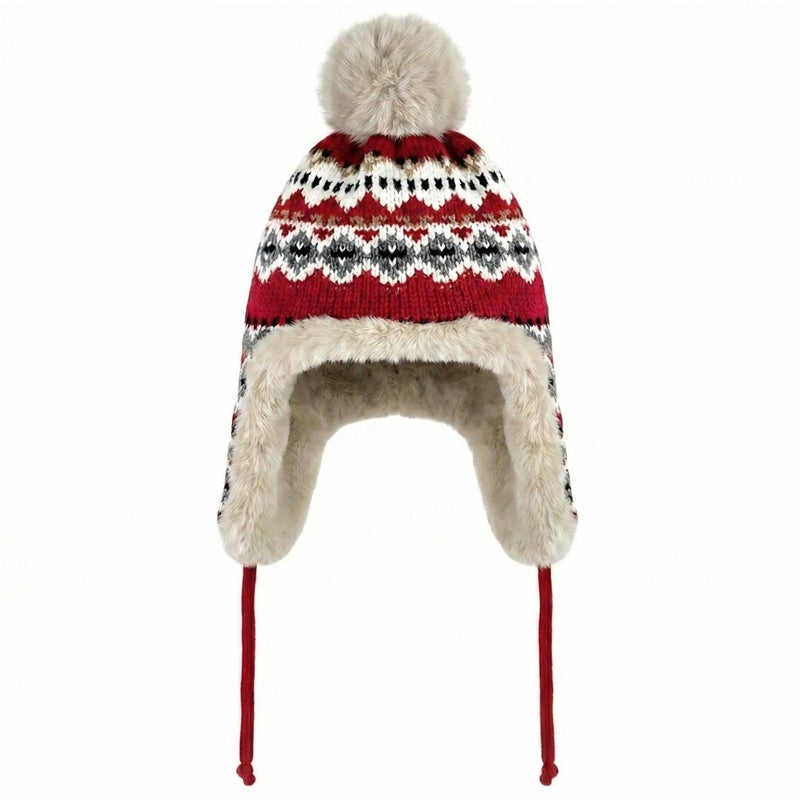 Kejea Winter Women Knit Hat Ear Flap Beanie Trapper Hats Skull Cap Men Red (US, Numeric, 6 3/4, 7 1/2, Red) - Image 2