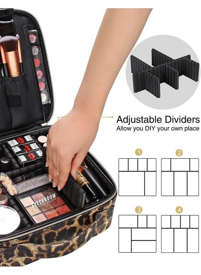 INOVERA (LABEL) INOVERA (LABEL) Pu Leather Makeup Organizer Bag For Women, Girls & Bridal - Travel Cosmetic Kit Storage Organiser Toiletry Vanity Box With Adjustable, 26L X 23B 9H Cm (Leopard Printed), Multicolor  - Image 5