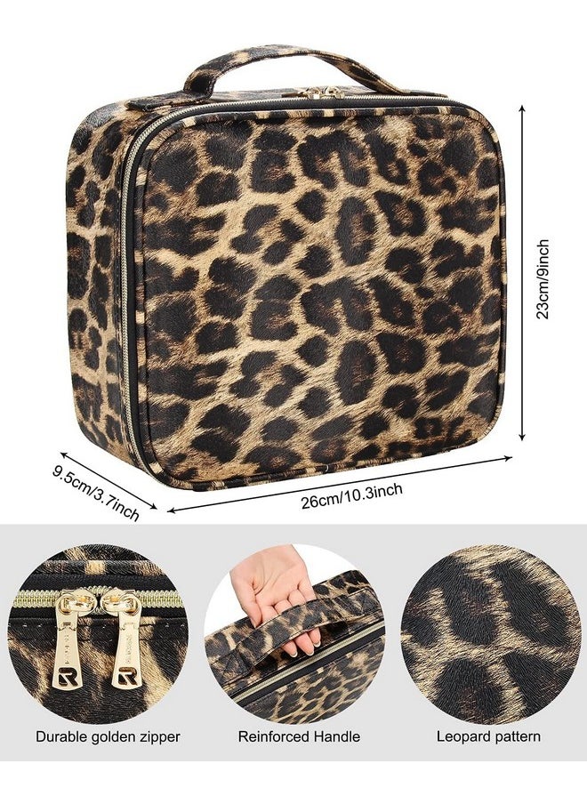 INOVERA (LABEL) INOVERA (LABEL) Pu Leather Makeup Organizer Bag For Women, Girls & Bridal - Travel Cosmetic Kit Storage Organiser Toiletry Vanity Box With Adjustable, 26L X 23B 9H Cm (Leopard Printed), Multicolor  - Image 2