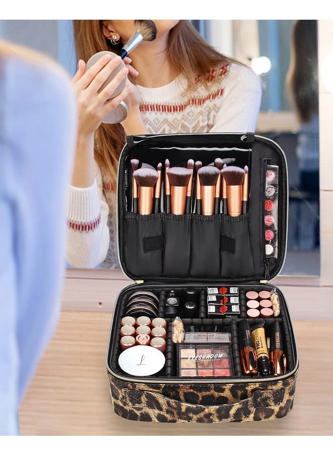 INOVERA (LABEL) INOVERA (LABEL) Pu Leather Makeup Organizer Bag For Women, Girls & Bridal - Travel Cosmetic Kit Storage Organiser Toiletry Vanity Box With Adjustable, 26L X 23B 9H Cm (Leopard Printed), Multicolor  - Image 4