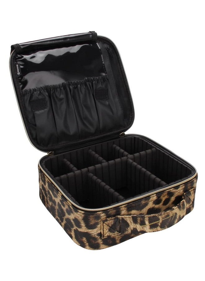 INOVERA (LABEL) INOVERA (LABEL) Pu Leather Makeup Organizer Bag For Women, Girls & Bridal - Travel Cosmetic Kit Storage Organiser Toiletry Vanity Box With Adjustable, 26L X 23B 9H Cm (Leopard Printed), Multicolor  - Image 1