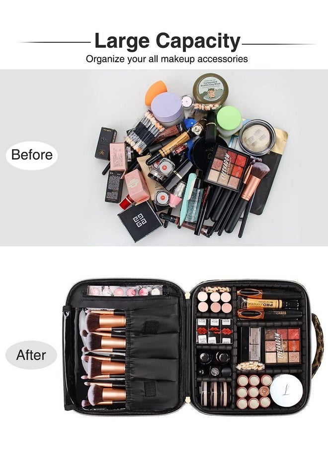 INOVERA (LABEL) INOVERA (LABEL) Pu Leather Makeup Organizer Bag For Women, Girls & Bridal - Travel Cosmetic Kit Storage Organiser Toiletry Vanity Box With Adjustable, 26L X 23B 9H Cm (Leopard Printed), Multicolor  - Image 3