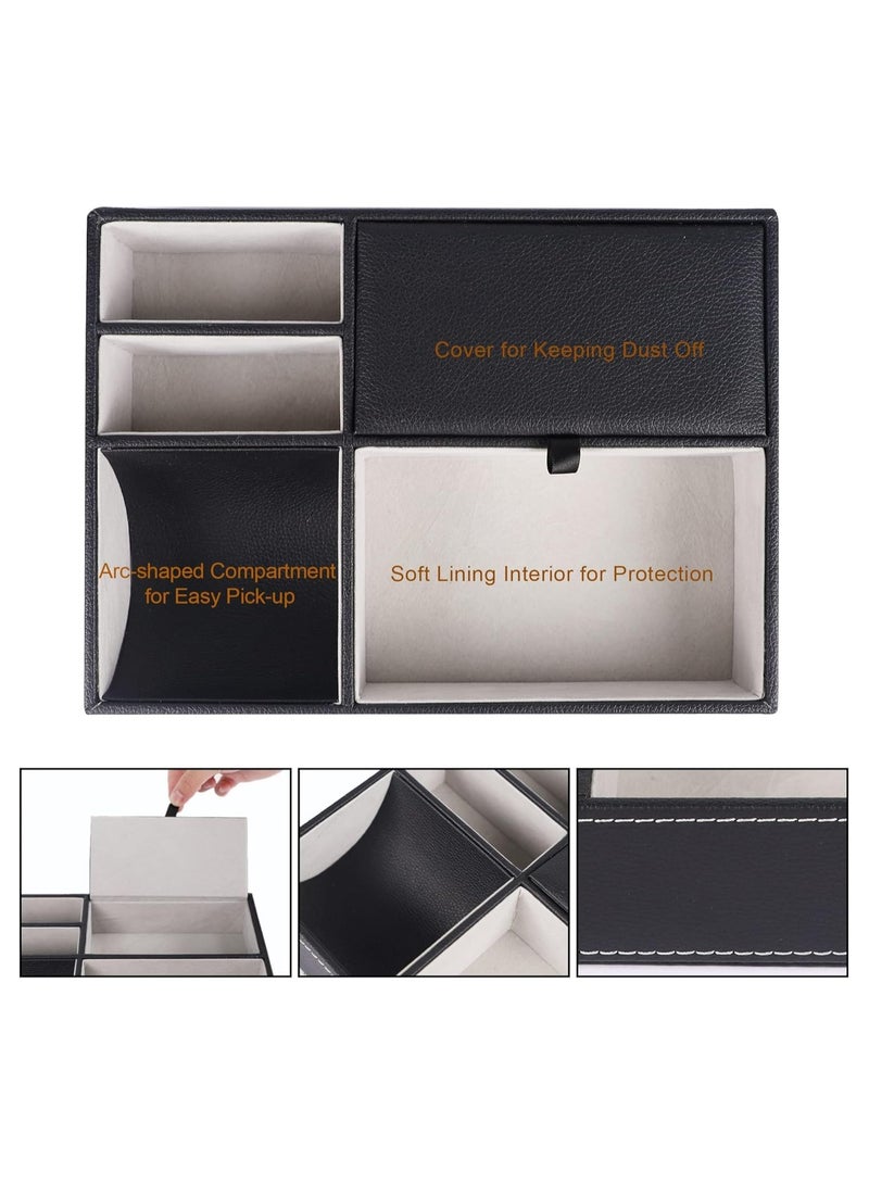 Men's Valet Tray, Jewelry Box Nightstand Organizer with 5 Compartments for Phone Keys Wallet Watch Glasses, For Father's Day Gift, For Men's Gift (1 Pack - Black) - Image 3