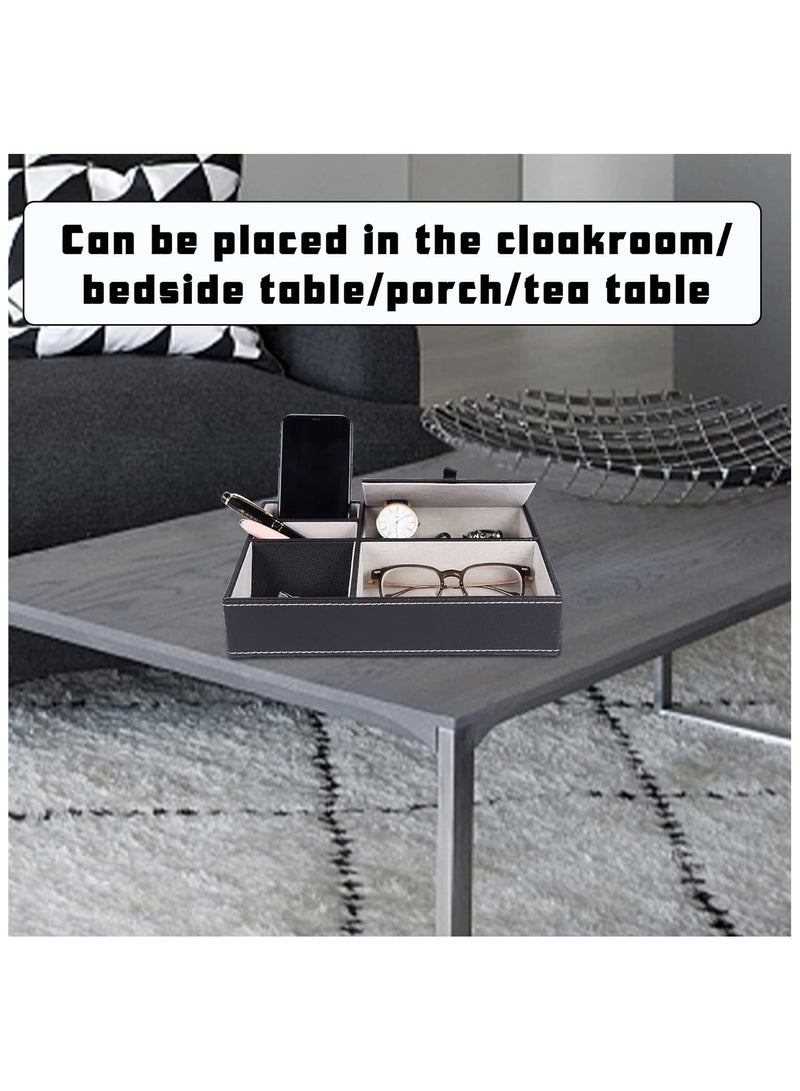 Men's Valet Tray, Jewelry Box Nightstand Organizer with 5 Compartments for Phone Keys Wallet Watch Glasses, For Father's Day Gift, For Men's Gift (1 Pack - Black) - Image 5