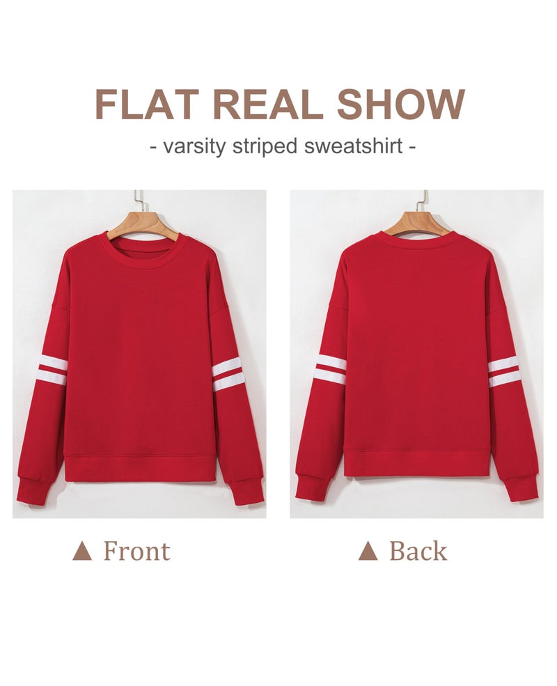 SELINK Womens Varsity Striped Oversized Sweatshirt Crewneck Long Sleeve Casual Fashion Pullover Top Fall Outfits Red-XXL - Image 4
