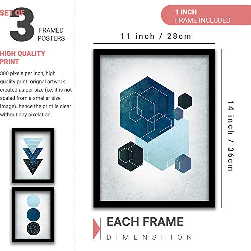 HEVEA Modern Art Framed Wall Posters/Paintings with Frame Wall Paintings Hangings Framed Wall Art Paintings (11 inch x 14 inch, Framed, Blue) -Set of 3 - Image 2