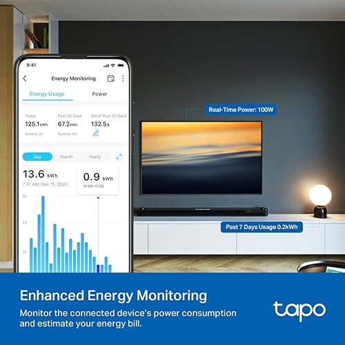 Tapo P110 16A مقبس ذكي واي فاي مع مراقبة الطاقة | مناسب للأجهزة الكبيرة مثل سخانات المياه، أفران الميكروويف، مكيفات الهواء (يعمل مع أليكسا ومساعد جوجل) | حماية أمان بأربع طرق - Image 4