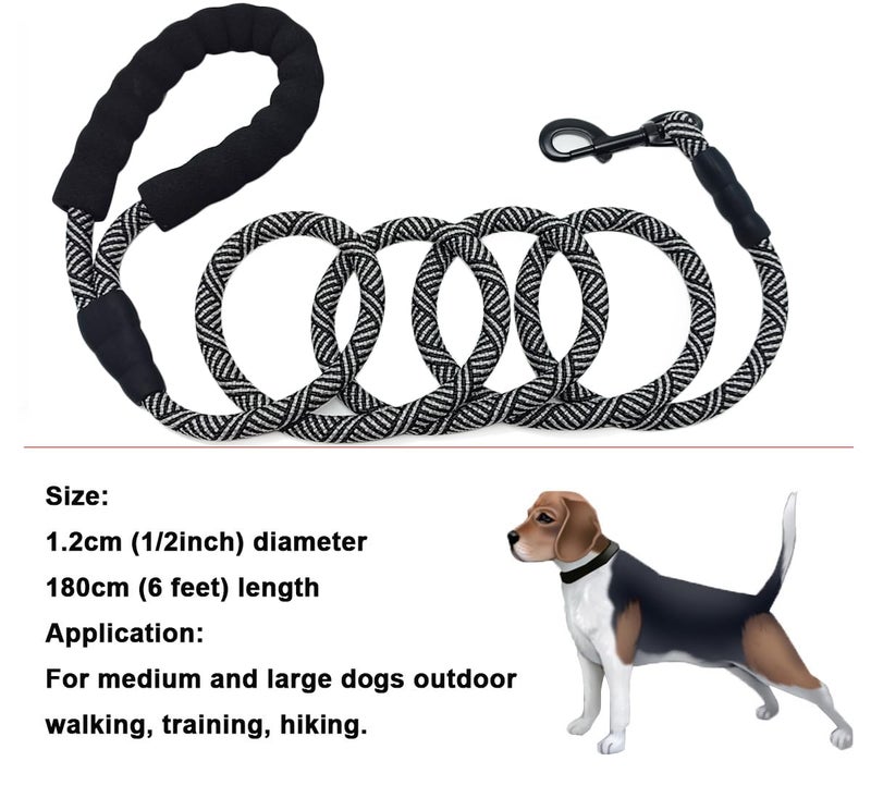 MayPaw Heavy Duty Rope Dog Leash, 3/4/5/6/7/8/10/12/15 FT Nylon Pet Leash, Soft Padded Handle Thick Lead Leashes for Large Medium Dogs (Black, 1/2" * 6') - Image 4