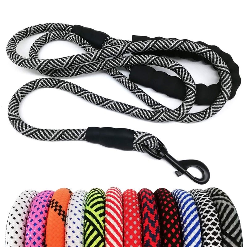 MayPaw Heavy Duty Rope Dog Leash, 3/4/5/6/7/8/10/12/15 FT Nylon Pet Leash, Soft Padded Handle Thick Lead Leashes for Large Medium Dogs (Black, 1/2" * 6') - Image 1