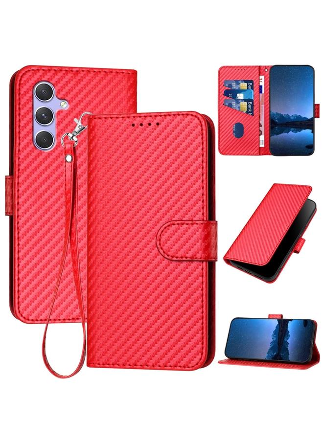erorex Case For Samsung Galaxy A54 5G YX0070 Carbon Fiber Buckle Leather Phone Case with Lanyard - Image 1