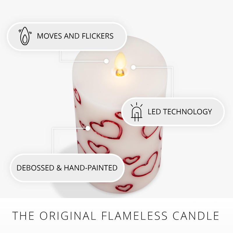 Luminara Debossed Hearts Pillar Candle Metallic Red - Patented Flickering Flameless Technology - Valentine's Day Collection - Remote Ready - 6.5" - Image 3