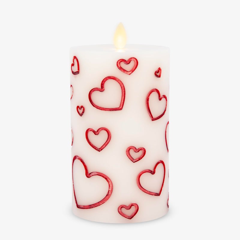 Luminara Debossed Hearts Pillar Candle Metallic Red - Patented Flickering Flameless Technology - Valentine's Day Collection - Remote Ready - 6.5" - Image 1