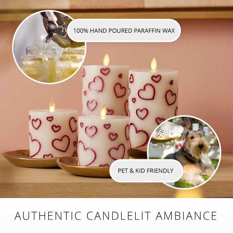 Luminara Debossed Hearts Pillar Candle Metallic Red - Patented Flickering Flameless Technology - Valentine's Day Collection - Remote Ready - 6.5" - Image 5