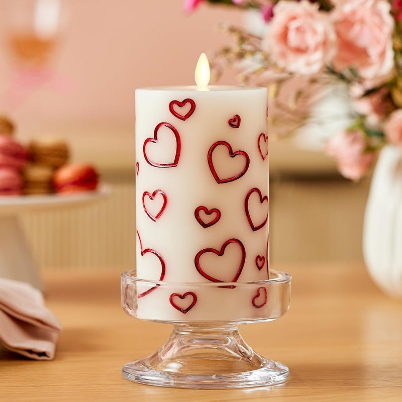 Luminara Debossed Hearts Pillar Candle Metallic Red - Patented Flickering Flameless Technology - Valentine's Day Collection - Remote Ready - 6.5" - Image 2
