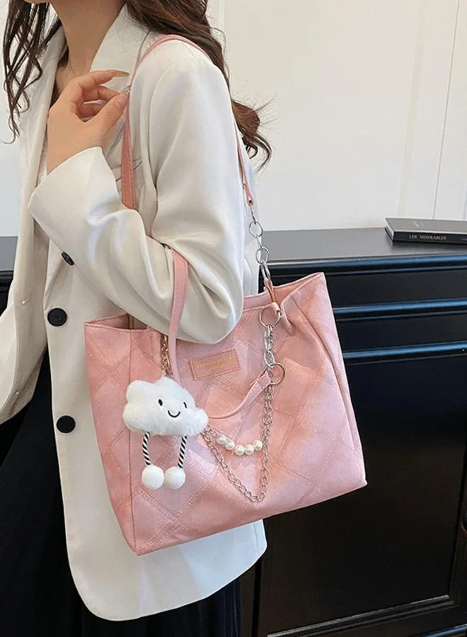 Take Two Pink Denim Quilted Shoulder Bag