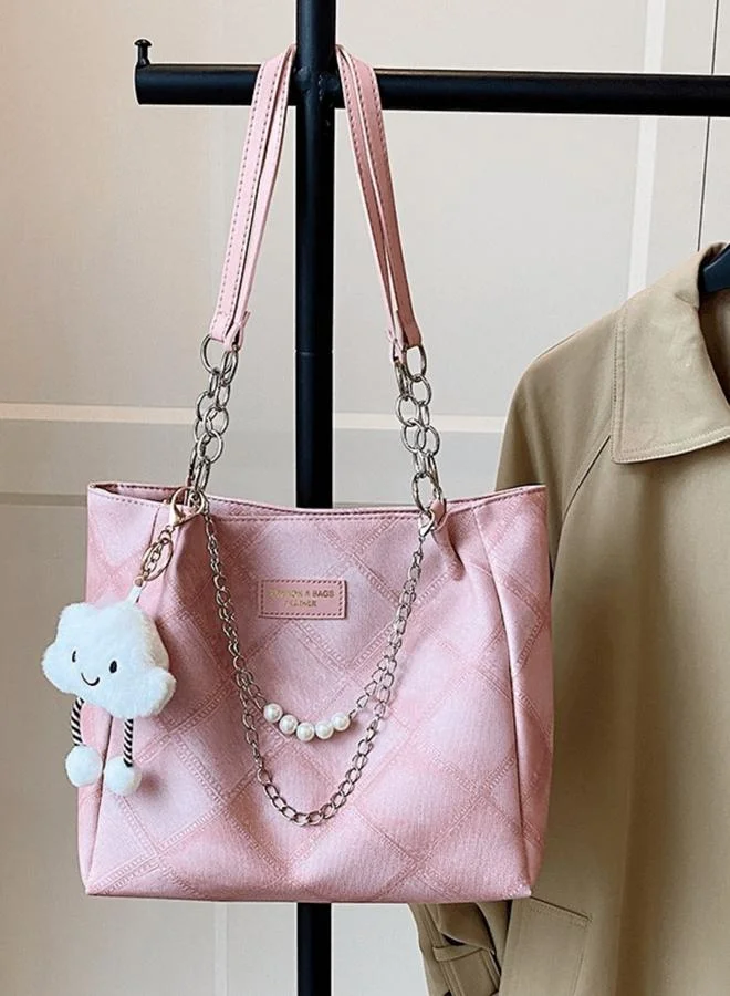 Take Two Pink Denim Quilted Shoulder Bag