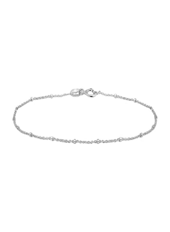 SEA OF ICE Sterling Silver 1mm Diamond-Cut Bead Station Rolo Chain Bracelet for Women, Size 7.25" - Image 1