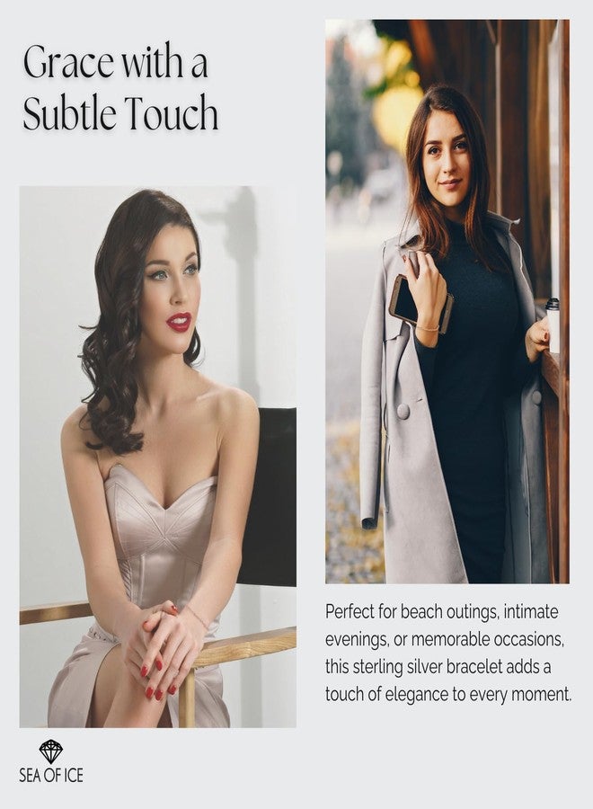 SEA OF ICE Sterling Silver 1mm Diamond-Cut Bead Station Rolo Chain Bracelet for Women, Size 7.25" - Image 3