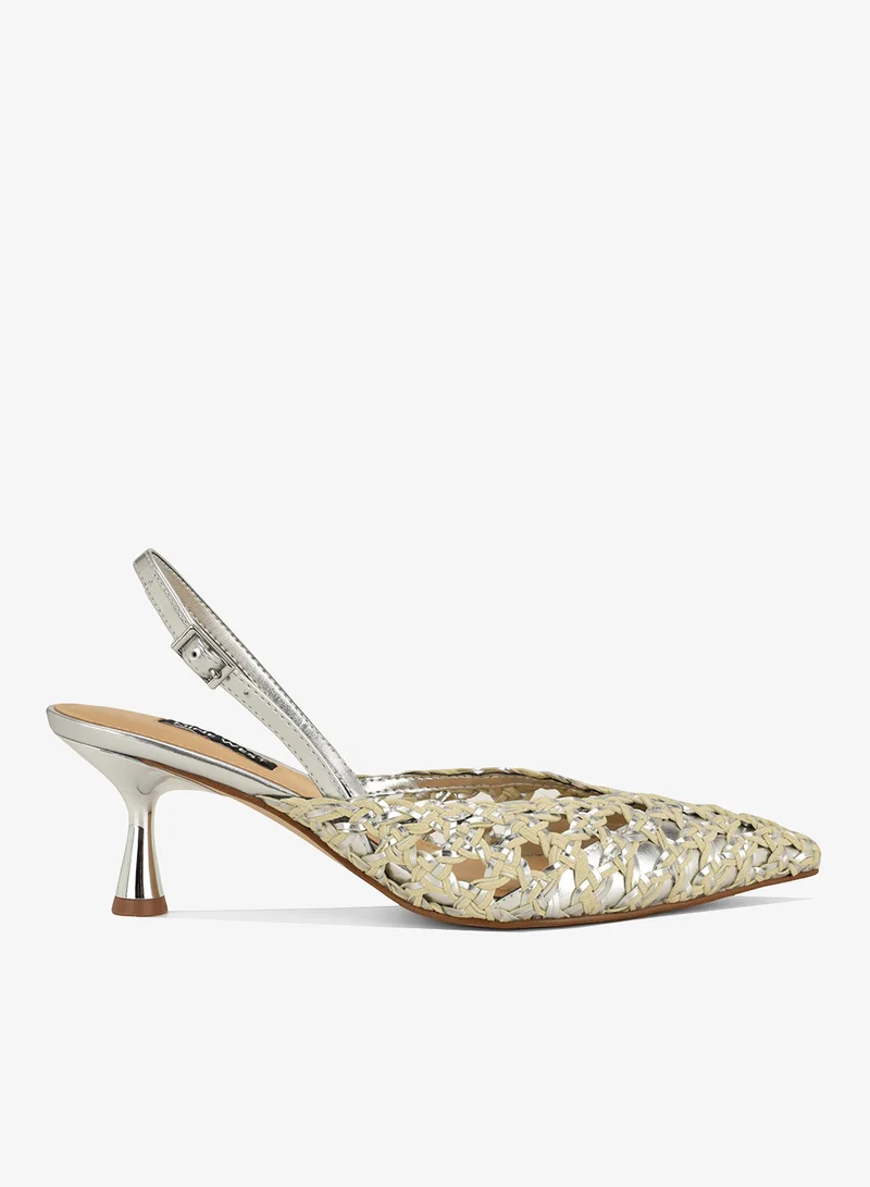 Pointed Toe Sling Back Mid Heel Pumps