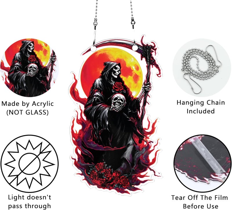 thmnj Halloween Grim Reaper Ornaments Colorful Window Hanging Decorations Home Wall Decor for Indoor Outdoor - Image 2