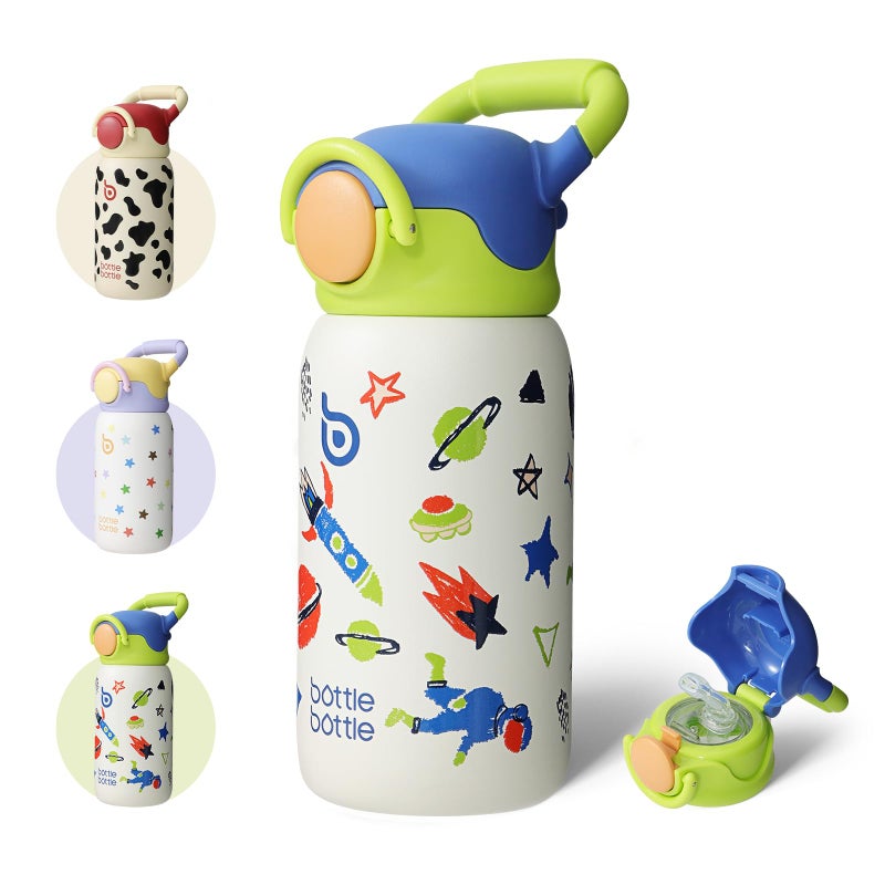 BOTTLE BOTTLE Kids Insulated Water Bottle with Straw Lid and Handle 16 oz Stainless Steel Vacuum Tumbler Water Bottles for School Outdoor Travel Gifts for Boys and Girls Astronaut - Image 1