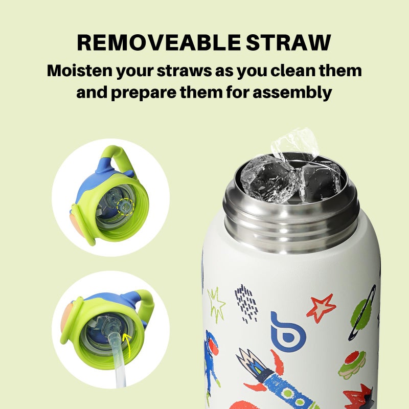 BOTTLE BOTTLE Kids Insulated Water Bottle with Straw Lid and Handle 16 oz Stainless Steel Vacuum Tumbler Water Bottles for School Outdoor Travel Gifts for Boys and Girls Astronaut - Image 3