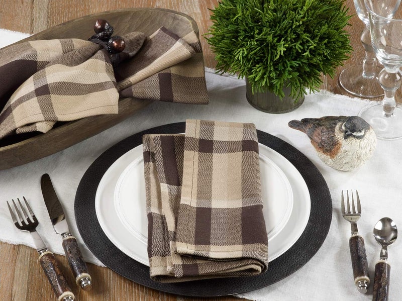 Fennco Styles Classic Plaid Design 100 Cotton Cloth Napkins 20 W x 20 L Set of 4  Brown Dinner Napkins for Dining Table Banquets Holiday Season Christmas and Special Occasion - Image 2
