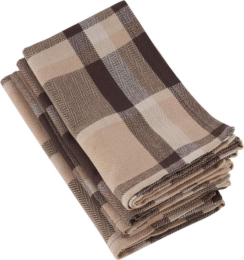 Fennco Styles Classic Plaid Design 100 Cotton Cloth Napkins 20 W x 20 L Set of 4  Brown Dinner Napkins for Dining Table Banquets Holiday Season Christmas and Special Occasion - Image 1