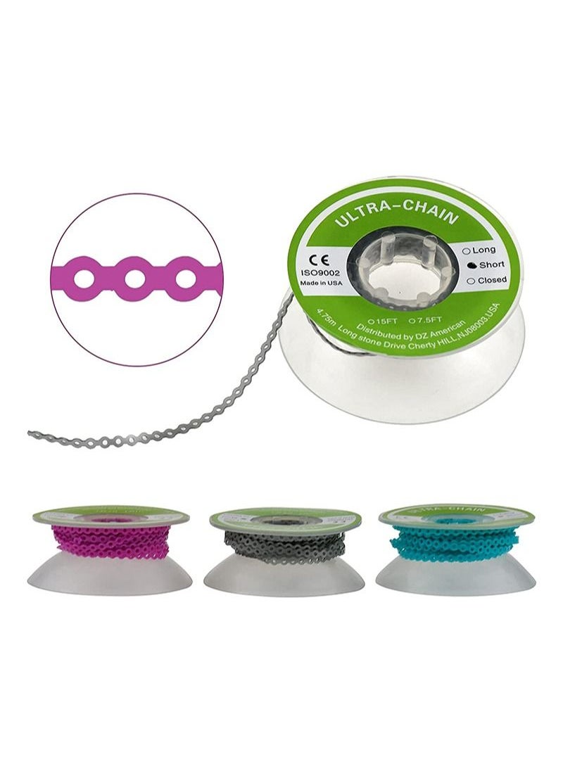 Orthodontic Bracket Rubber Chain Power Chain, Medium Distance, Dental Rubber Chain For Brackets, Continuous, Pink and Orange, 2.28m/Roll