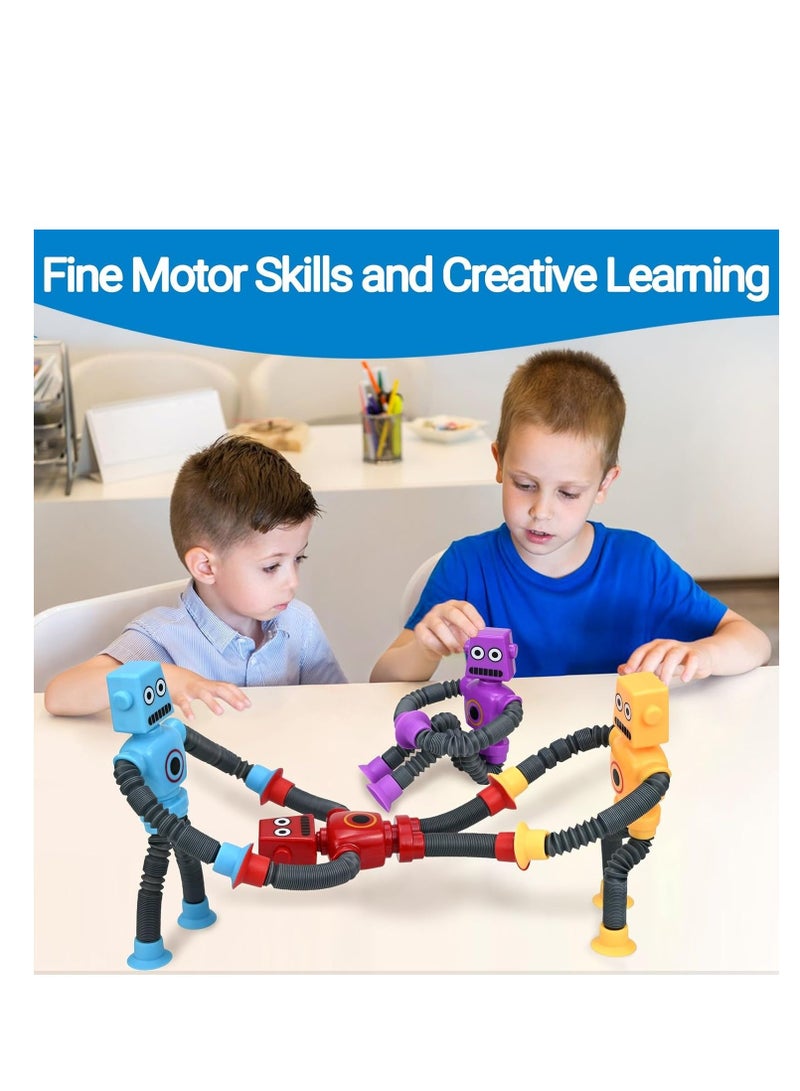 Raxoom Pop Tubes Robot Fidget Toys (4 Pack), Telescopic Suction Cup Robotics Toy, Toddler Fine Motor Skills & Creative Learning, Autism Sensory Toys for Kids Age 3-6, Party Favors Boy Girl Gifts - Image 2