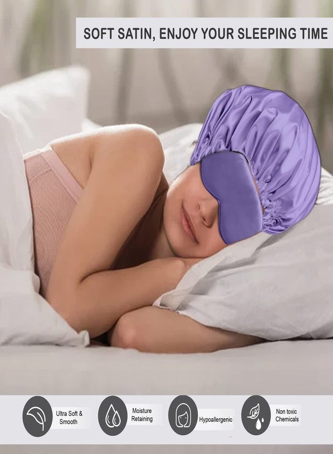 Avirons Satin Silk Hair Bonnet Cap with Sleeping Eye Mask and 3 Piece Scrunchies | Satin Head Cap for Sleeping | Silk Bonnet for Hair | Pure Satin Hair Bonnet Cap with Double Layer - Image 2