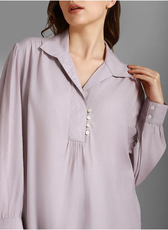 هاي ستار Cotton Relaxed Fit Shirt with Button Loop by Styli