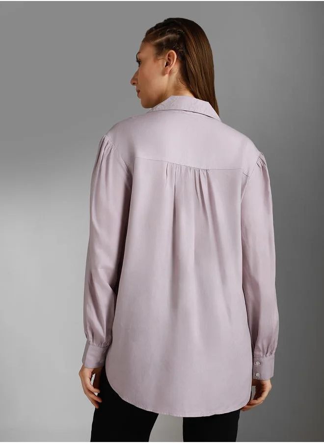 هاي ستار Cotton Relaxed Fit Shirt with Button Loop by Styli