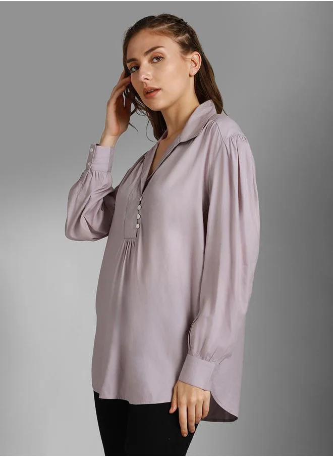 هاي ستار Cotton Relaxed Fit Shirt with Button Loop by Styli