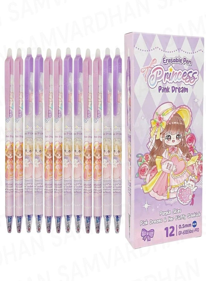 SAMVARDHAN Erasable Gel Pens - Pack of 12 Pcs Theme Smooth Writing Gel Pen, Erasable Pens 0.5 mm, Erasable Pen with Magic Eraser, Birthday Return Gifts for Kids (Princess) - Image 1