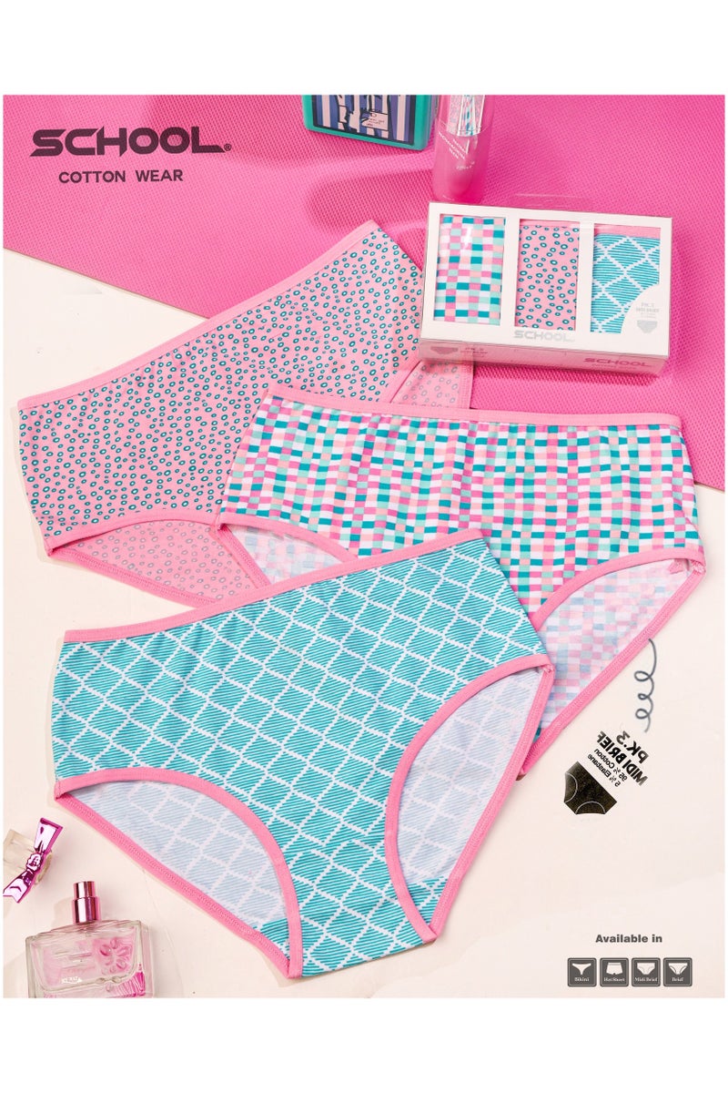 سكول باك يحتوي علي 3 قطع اندروير ميدي قطن الوان مطبوع حريمي - Image 2