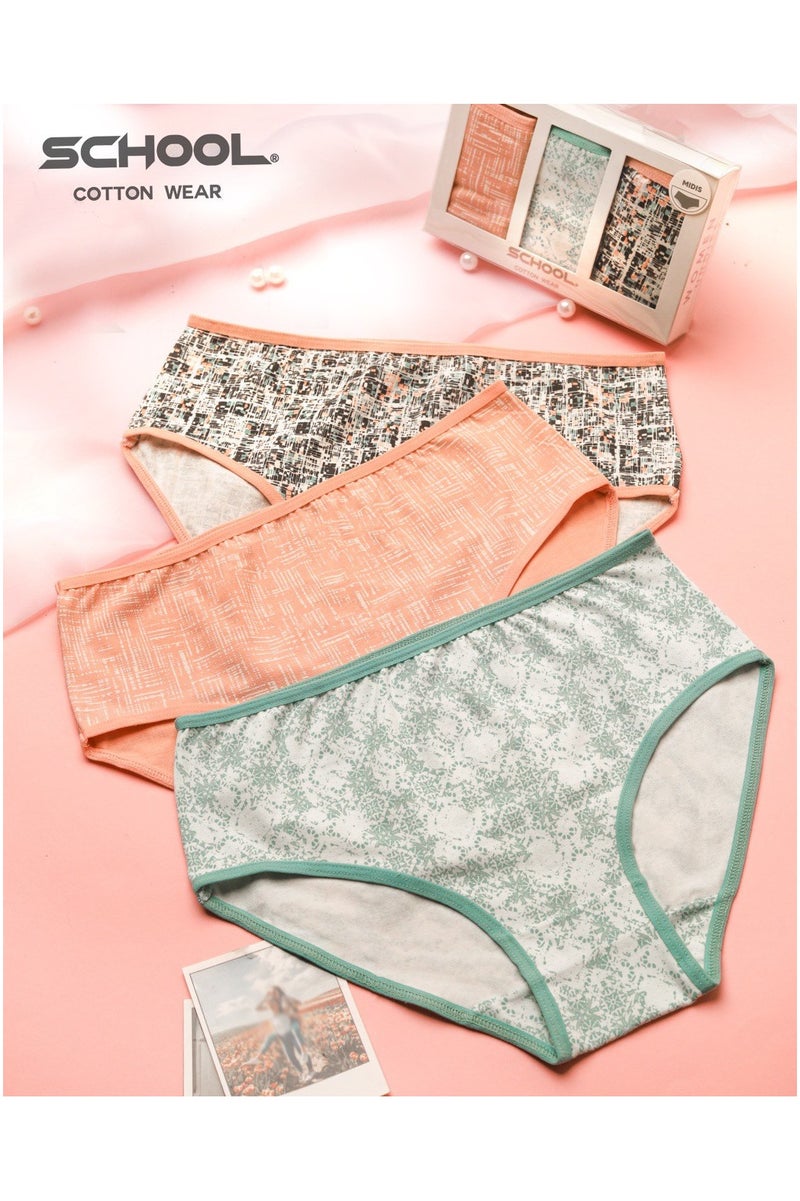 سكول باك يحتوي علي 3 قطع اندروير ميدي قطن الوان مطبوع حريمي - Image 4