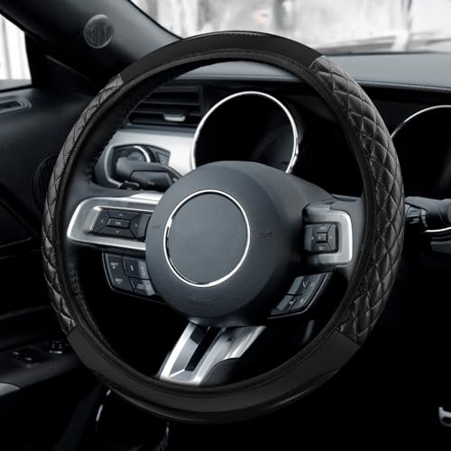 Wogomz Car Steering Wheel Cover Leather Steering Wheel Covers Protector Comfortable Breathable Cars Wheel Cover Fits 15 Inch Universal Interior Car Accessories for Most Vehicles Black - Image 1