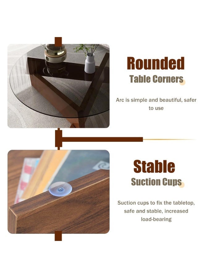 YSOAE Round Coffee Table for Living Room, Modern Glass Coffee Table, Tempered Glass Top, 80x80x31CM, Mid Century Vintage Unique Center Tables with Solid Wood Legs, for Small Spaces, Walnut & Transparent - Image 3