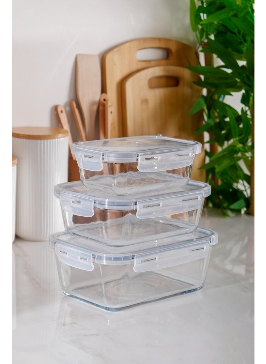 Homeniva - Homenıva Borosilicate Glass Leakproof Lockable Storage Container - Airfryer Container 3 Pieces - Image 1
