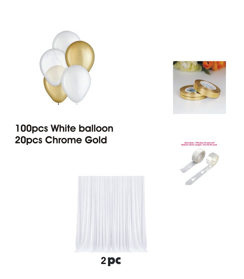 Lazybeee 128 Pcs White Gold Party Supplies Birthday Decorations For Girls Boys, Balloons, Net Backdrop For Party Decoration (Gold White) Size - 10Ft X 5Ft - Image 2