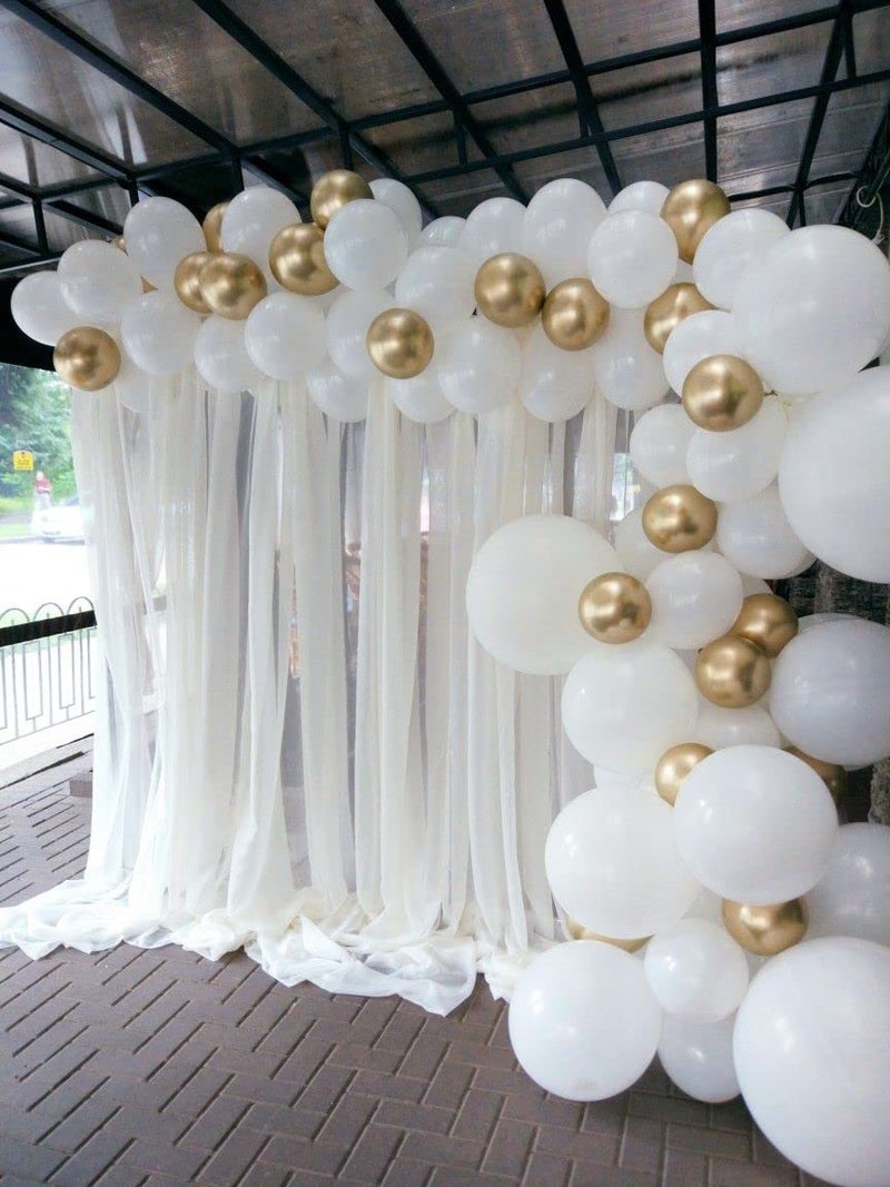 Lazybeee 128 Pcs White Gold Party Supplies Birthday Decorations For Girls Boys, Balloons, Net Backdrop For Party Decoration (Gold White) Size - 10Ft X 5Ft - Image 3