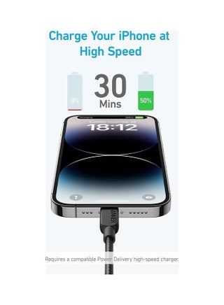 USB C to Lightning Cable, 310 USB-C to Lightning Braided Cable(3ft, ), MFi Certified, Fast Charging Cable for iPhone 14/14 Plus/14 Pro/14 Pro Max/13/12/11/X Series(Charger Not Included) Phantom Black - view 2