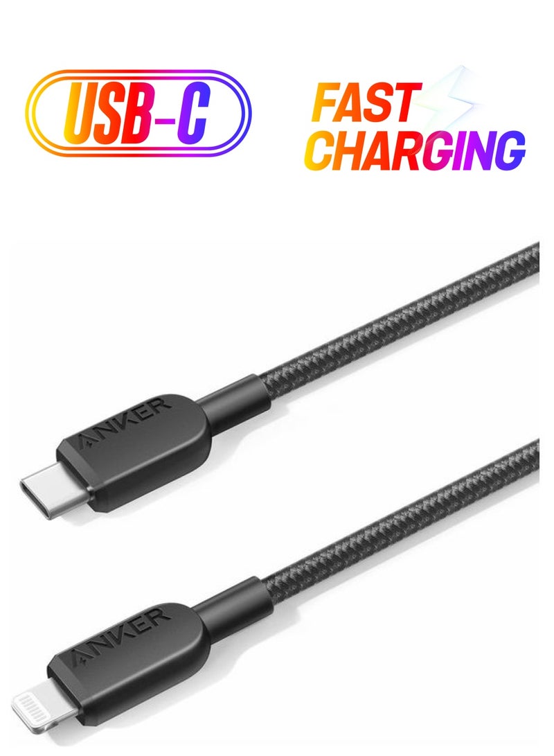 كابل USB C إلى Lightning، كابل 310 USB-C إلى Lightning مضفر (3 أقدام، أسود)، معتمد من MFi، كابل شحن سريع لهاتف iPhone 14 Plus 14 14 Pro Max 13 13 Pro iPhone 12 (الشاحن غير متضمن) - Image 1