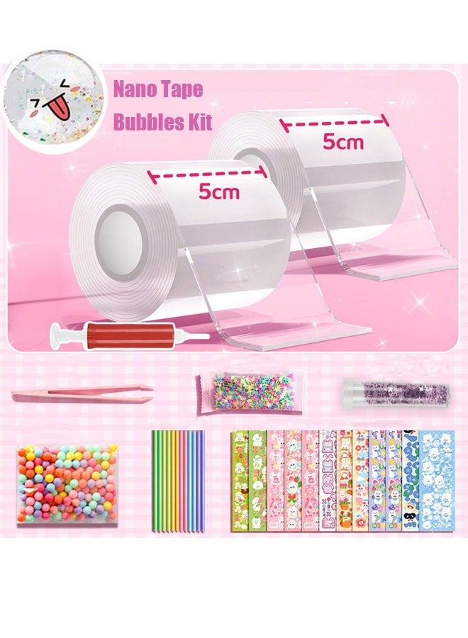 ZVEV Nano Tape Bubbles Kit,with Straws Glitter Double-Sided Tape Bubble Balloons Elastic Magic Plastic Bubbles DIY Craft Gifts for Party Birthday Fidget Toys Gift (Clear) - Image 1