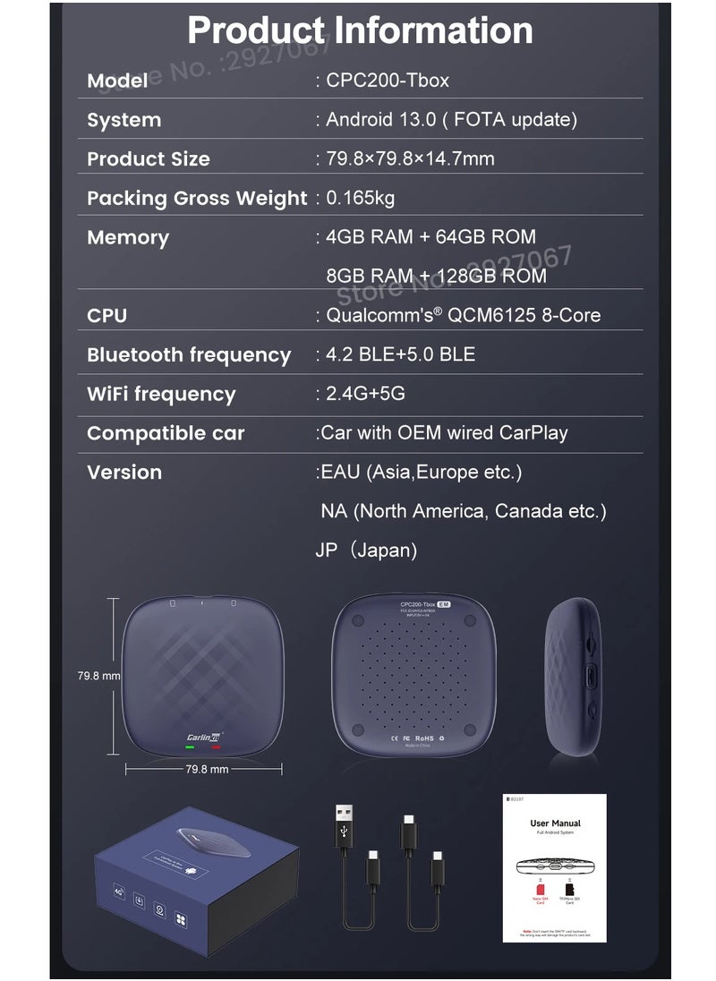 Carlinkit - CarPlay AI Box Android 13 4+64GB/8+128GB TV Wireless CarPlay And Android Auto SDM6125 4G LTE Netflix YouTube Google Play IPTV FOTA - Image 1
