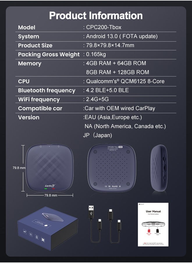 Carlinkit - CarPlay AI Box Android 13 4+64GB/8+128GB TV Wireless CarPlay And Android Auto SDM6125 4G LTE Netflix YouTube Google Play IPTV FOTA - Image 1